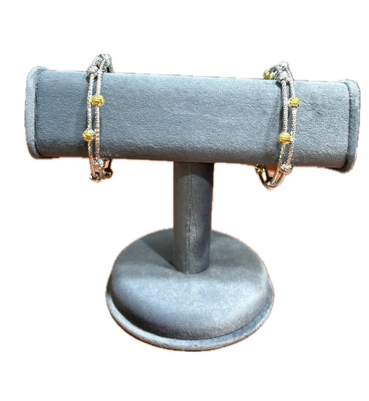 Dual-Tone Silver Bangles with Golden Beads – For Her